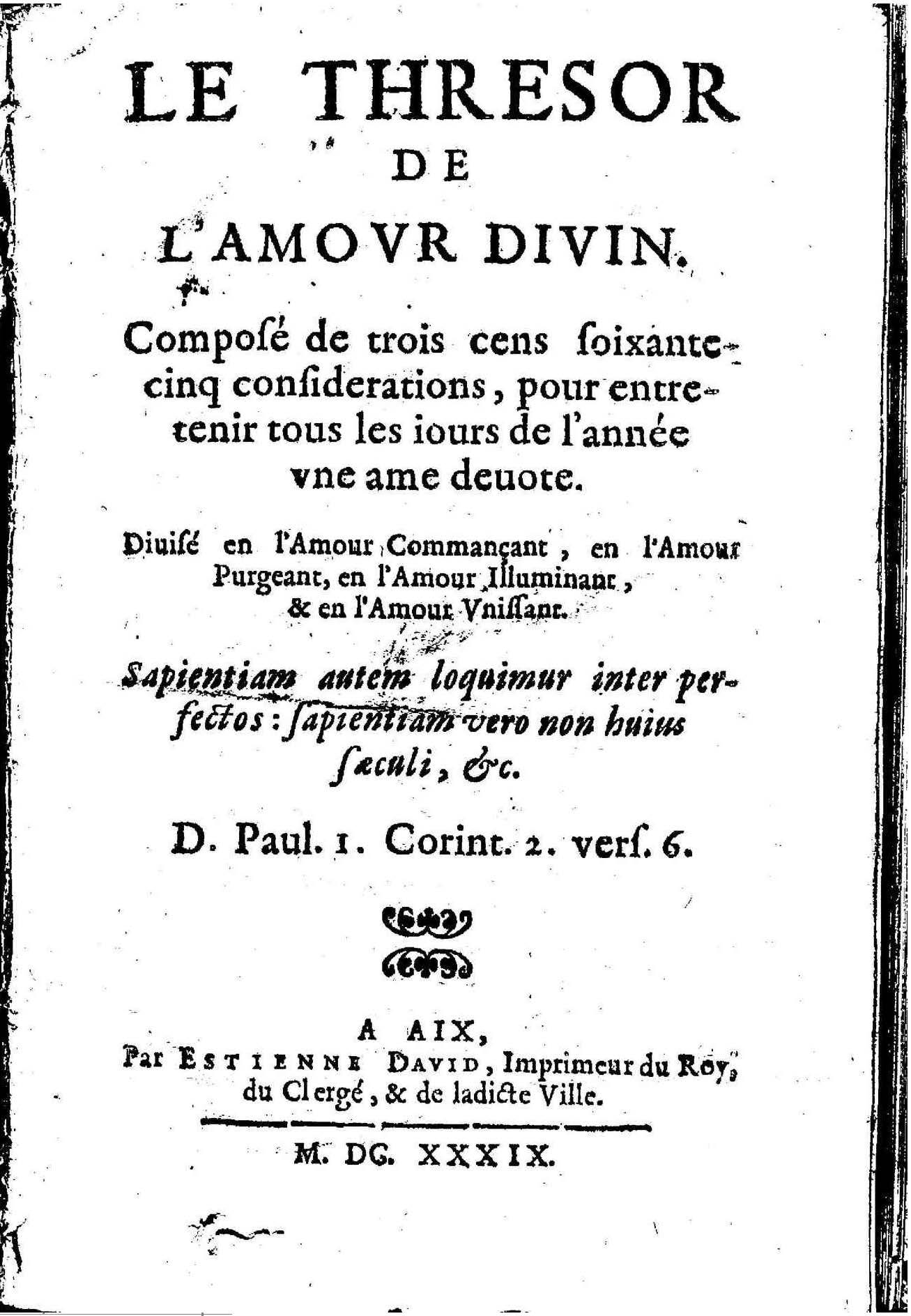 1639 - Étienne David - Trésor de l’amour divin - Vatican Apostolic Library 1639 - Étienne David - Trésor de l’amour divin - Vatican Apostolic Library