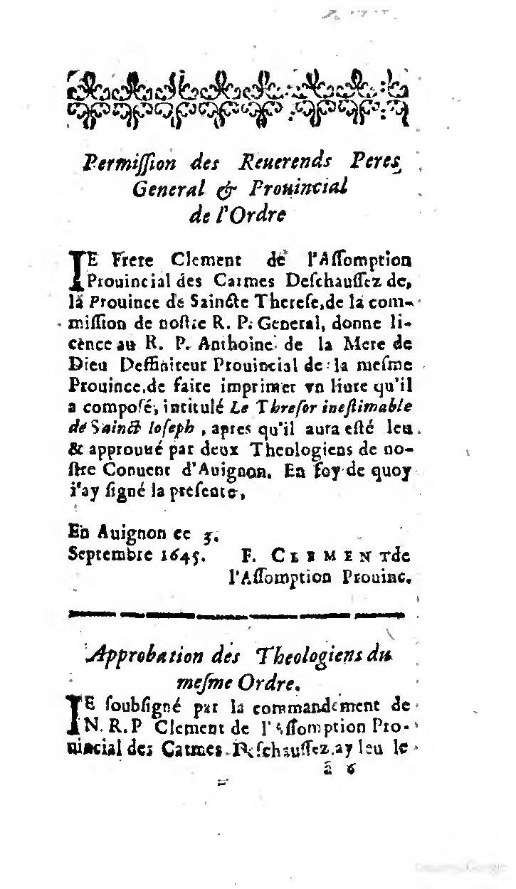 1646 - Jean Piot - Trésor inestimable de Saint-Joseph - BNC Rome
