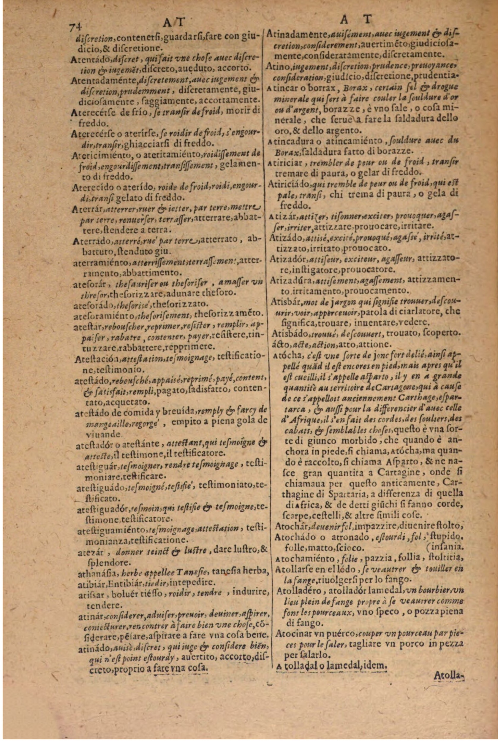 1606 - Samuel Crespin - Thresor des trois langues, francoise, italiene et espagnolle - BSB Munich