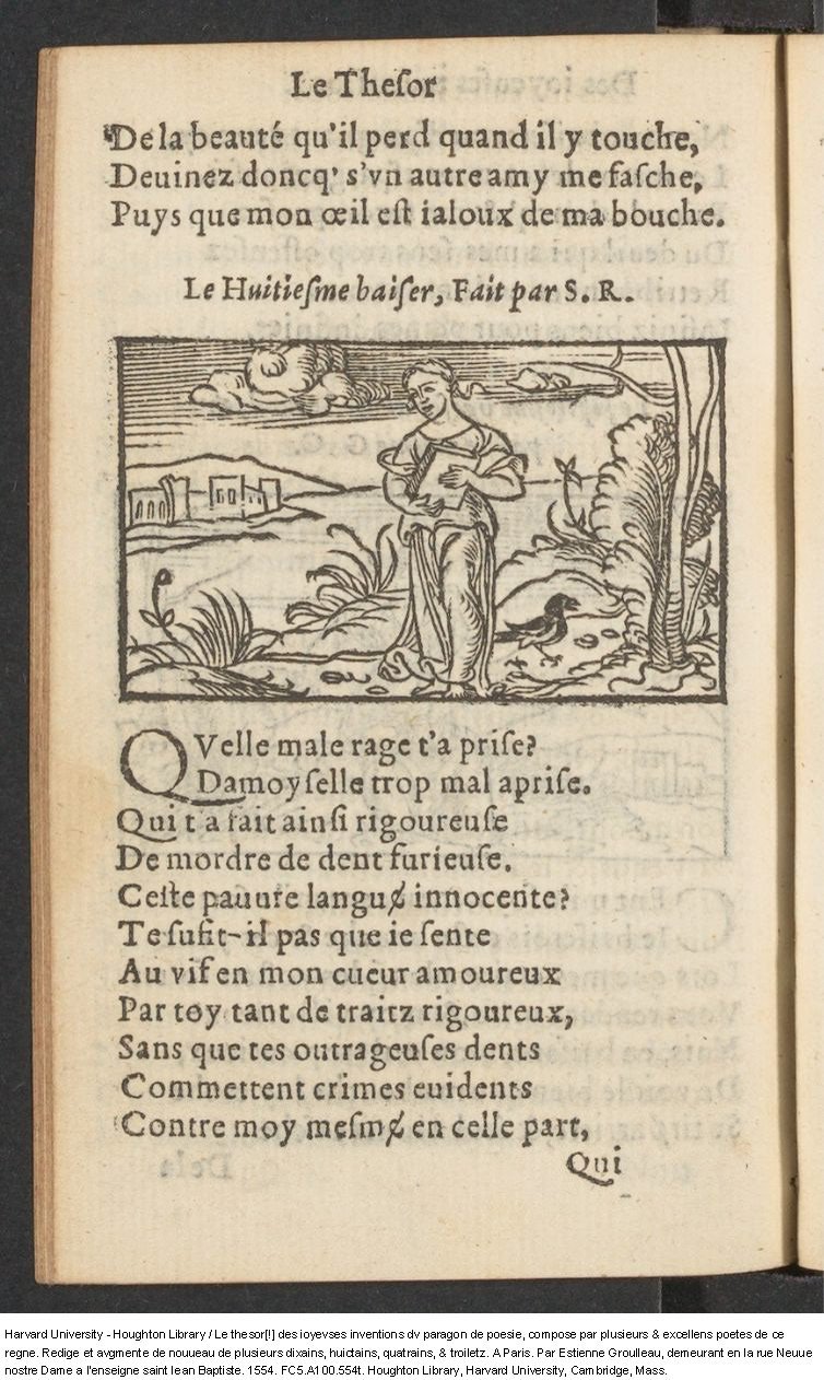 1554 - Étienne Groulleau - Trésor des joyeuses inventions du parangon de poésies - Harvard University
