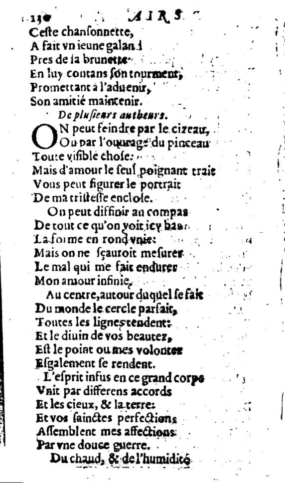 1606 - Théodore Reinsart - Trésor des chansons amoureuses recueillies des plus excellents airs de cour - Livre I - NK ČR Prague