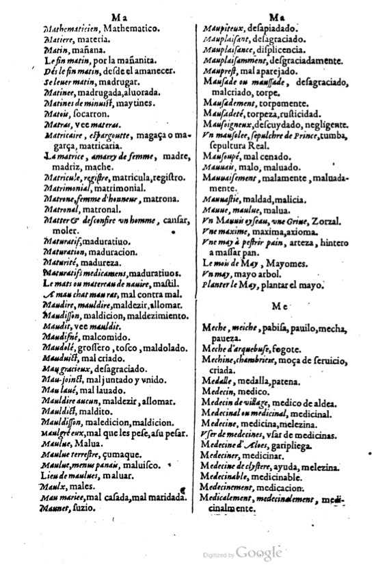 1621 - Adrian Tiffaine - Trésor des deux langues espagnole et française - BM Lyon