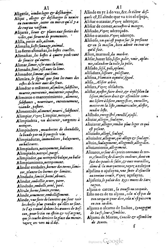1621 - Adrian Tiffaine - Trésor des deux langues espagnole et française - BM Lyon