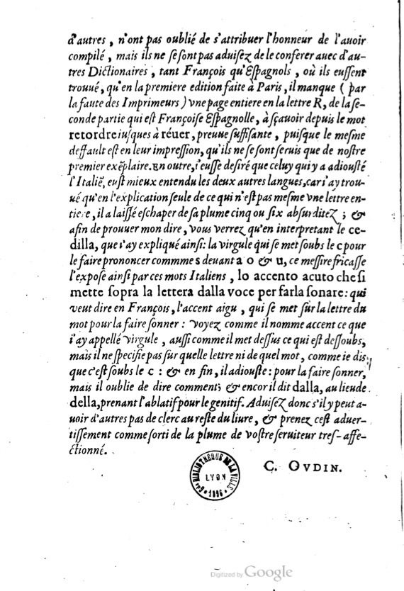 1621 - Adrian Tiffaine - Trésor des deux langues espagnole et française - BM Lyon