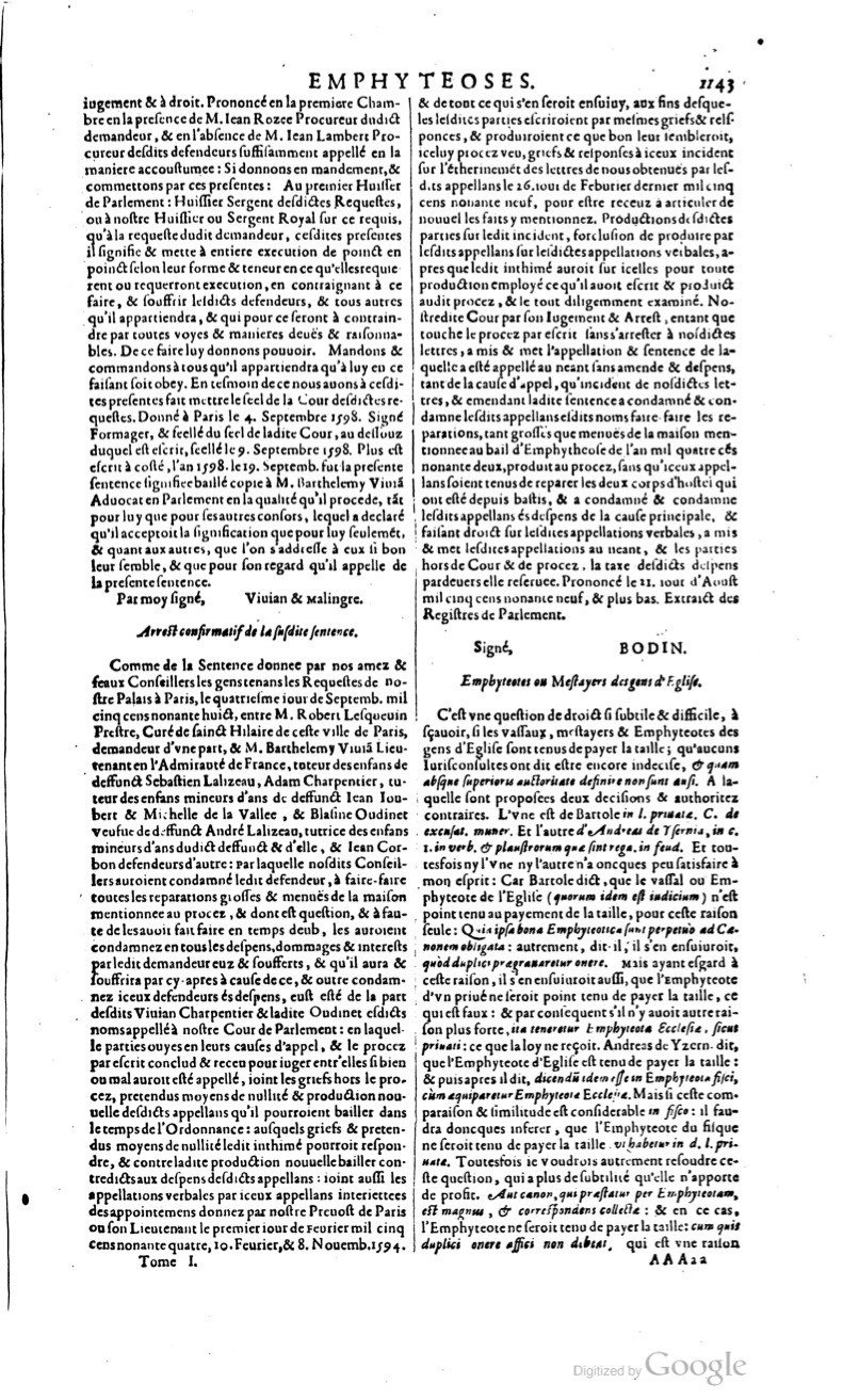 1629 - Veuve Nicolas Buon - Trésor du droit français (29620 T. 1) - BM Lyon