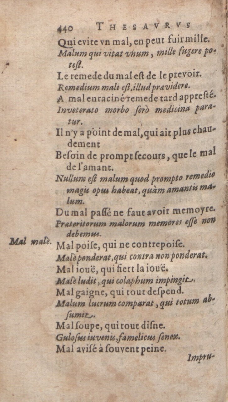 1612 - Dominicus Custos - Trésor des proverbes français  - Bibliopol-Olomuc