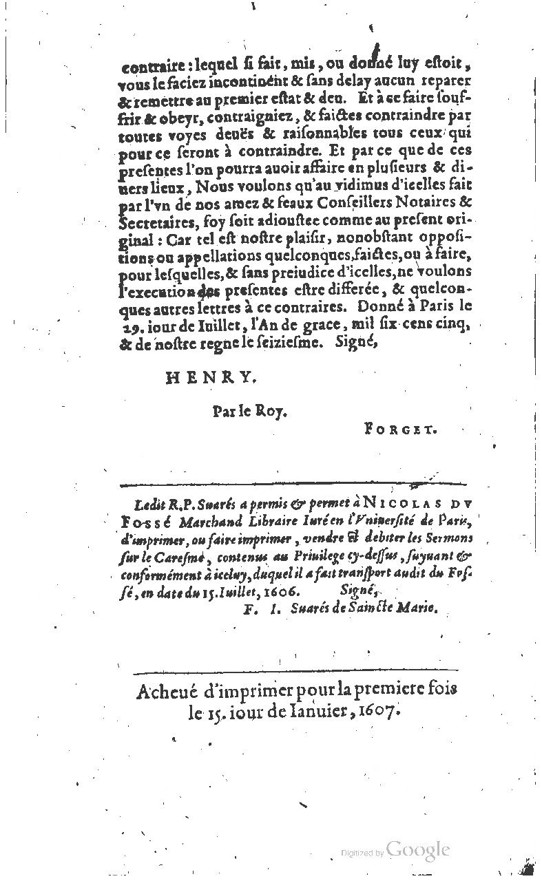 1607 - Nicolas Du Fossé - Trésor quadragésimal - T 01 - BM Lyon