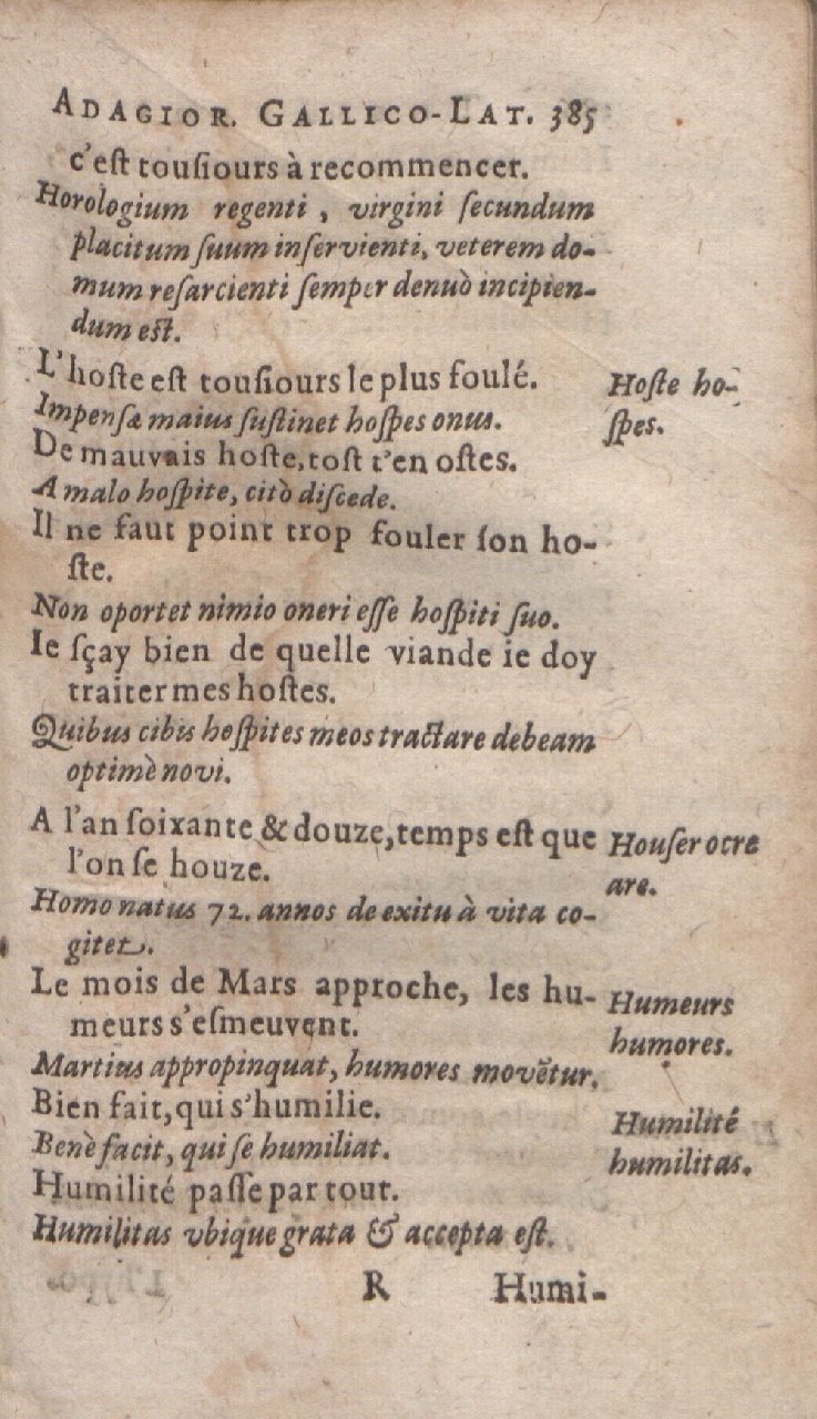 1612 - Dominicus Custos - Trésor des proverbes français  - Bibliopol-Olomuc