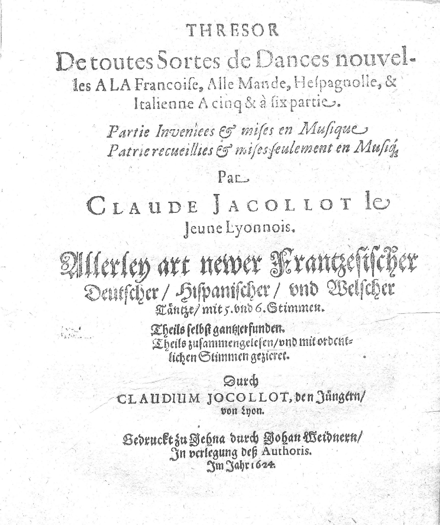1624 - Jehan Weidnern - Trésor de toutes sortes de danses nouvelles - édition bilingue - Vatican Apostolic Library