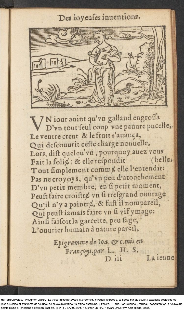 1554 - Étienne Groulleau - Trésor des joyeuses inventions du parangon de poésies - Harvard University