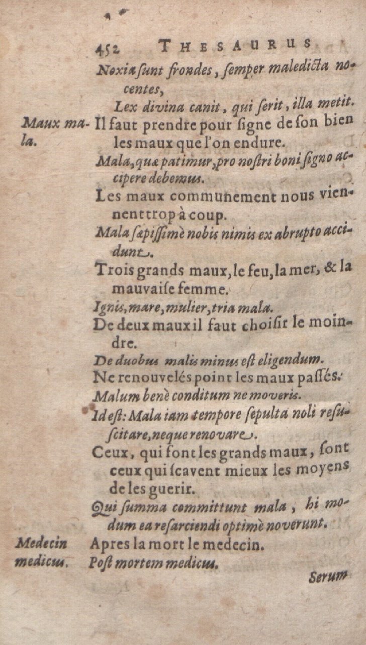 1612 - Dominicus Custos - Trésor des proverbes français  - Bibliopol-Olomuc