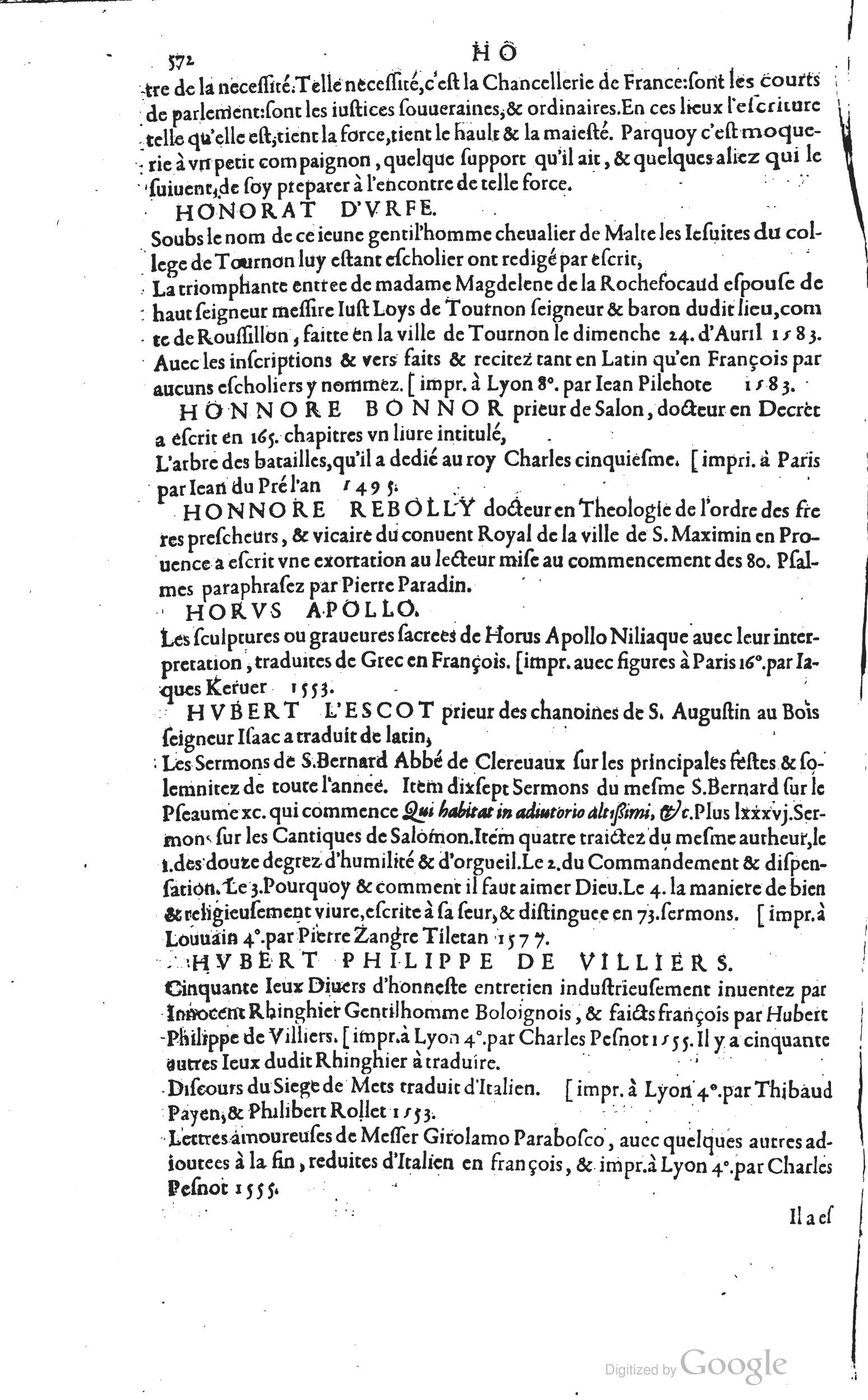 1585 - Barthélemy Honorat - Bibliothèques françaises - BSB Munich