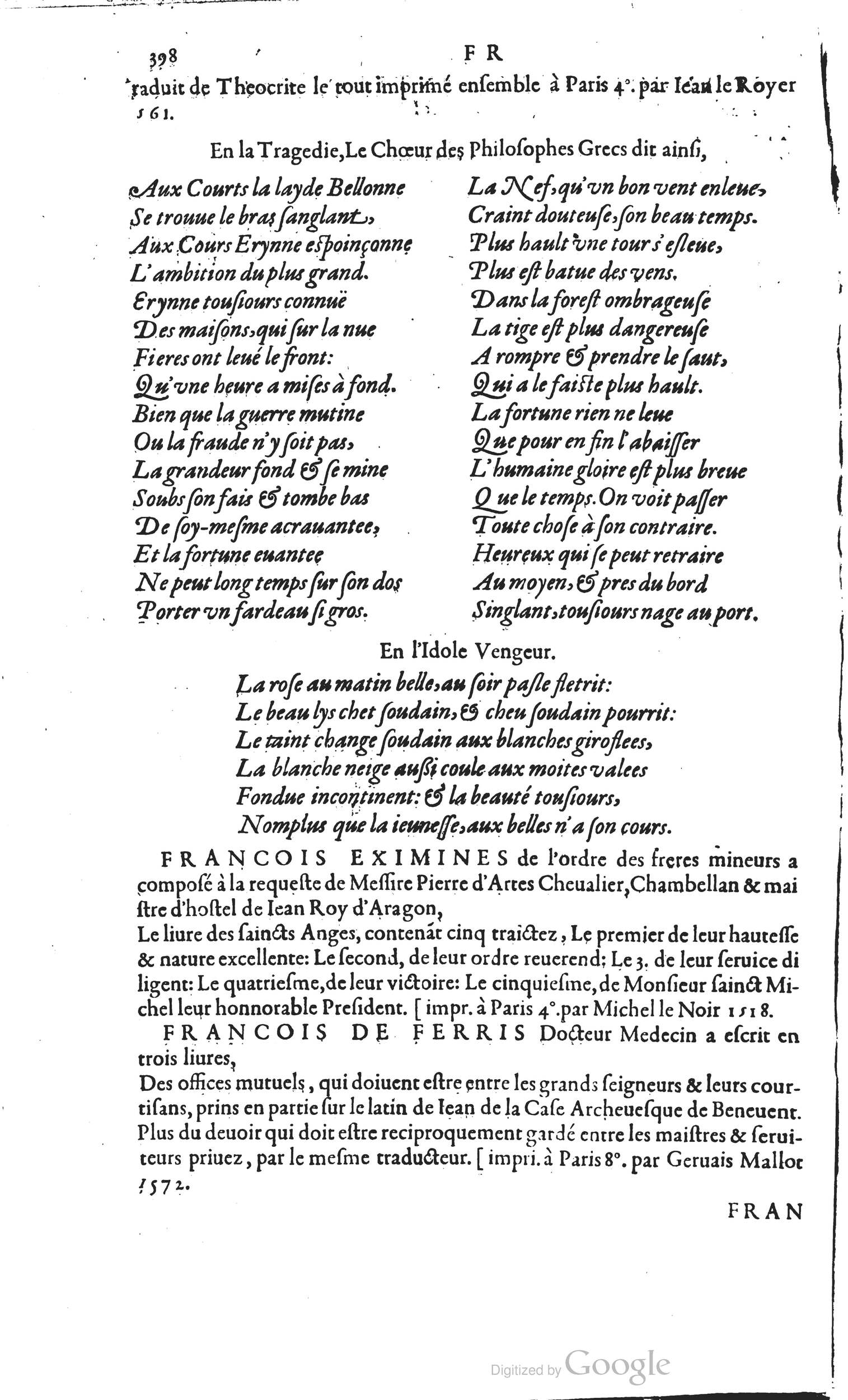 1585 - Barthélemy Honorat - Bibliothèques françaises - BSB Munich