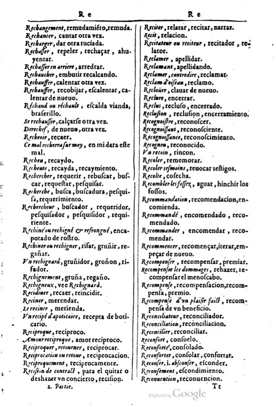 1616 - Veuve Marc Orry - Trésor des deux langues espagnole et française (Première et Seconde parties) - BM Lyon