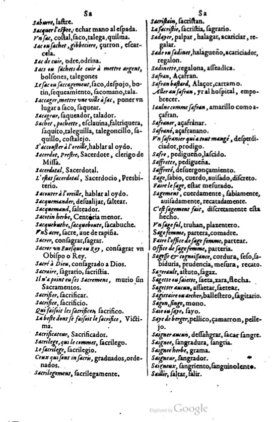 1621 - Adrian Tiffaine - Trésor des deux langues espagnole et française - BM Lyon