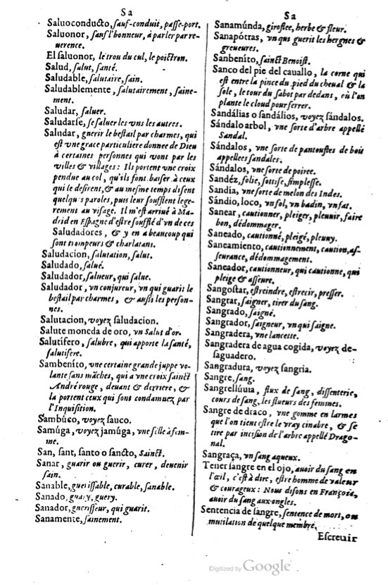1621 - Adrian Tiffaine - Trésor des deux langues espagnole et française - BM Lyon