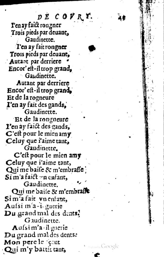 1606 - Théodore Reinsart - Trésor des chansons amoureuses recueillies des plus excellents airs de cour - Livre I - NK ČR Prague