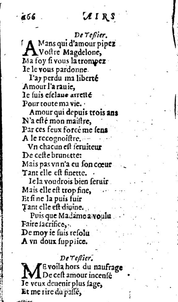 1606 - Théodore Reinsart - Trésor des chansons amoureuses recueillies des plus excellents airs de cour - Livre I - NK ČR Prague