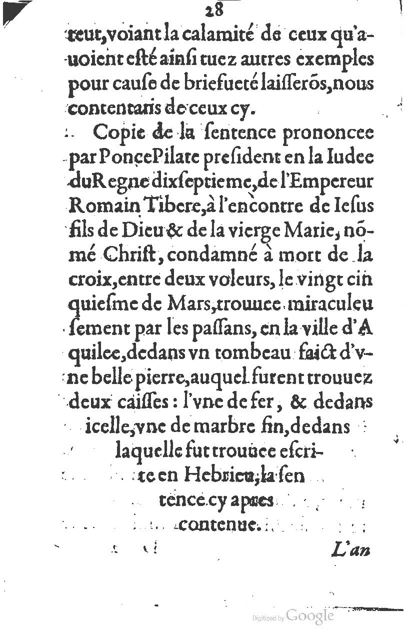 1581 - Jean Stratius - Trésor de Ponce Pilate - BM Lyon