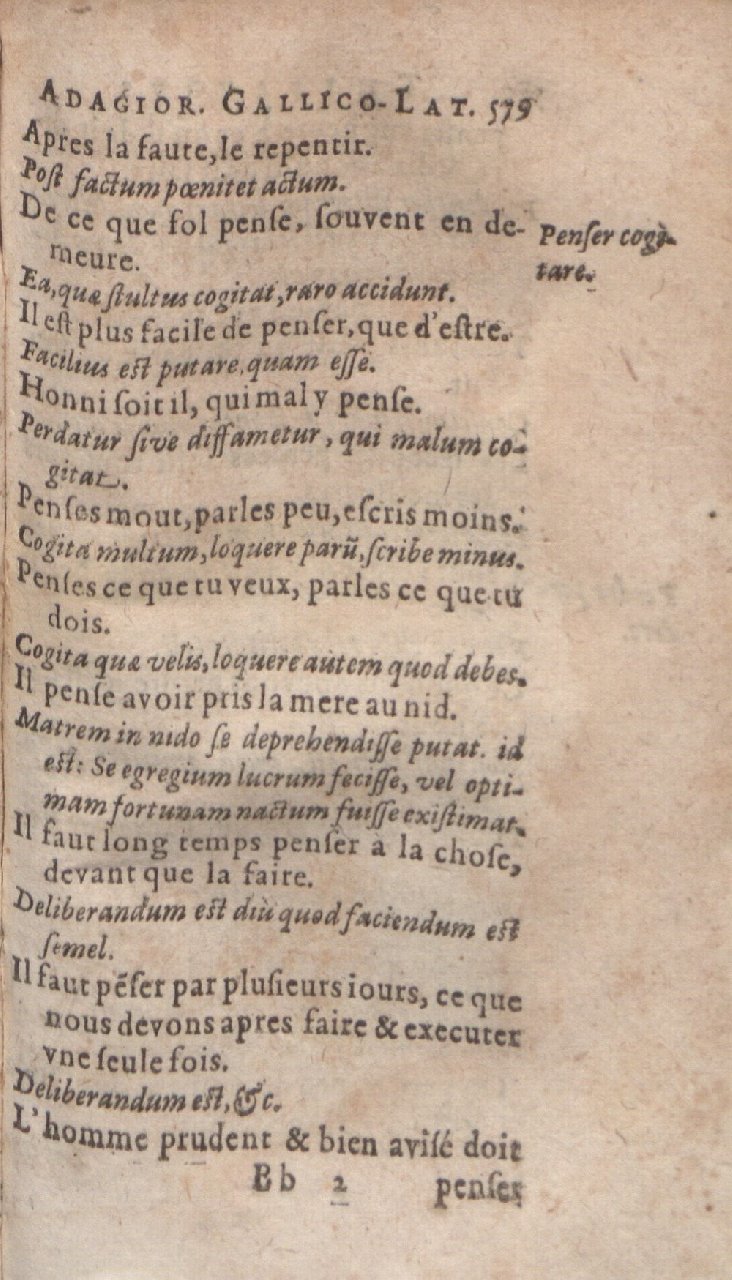 1612 - Dominicus Custos - Trésor des proverbes français  - Bibliopol-Olomuc