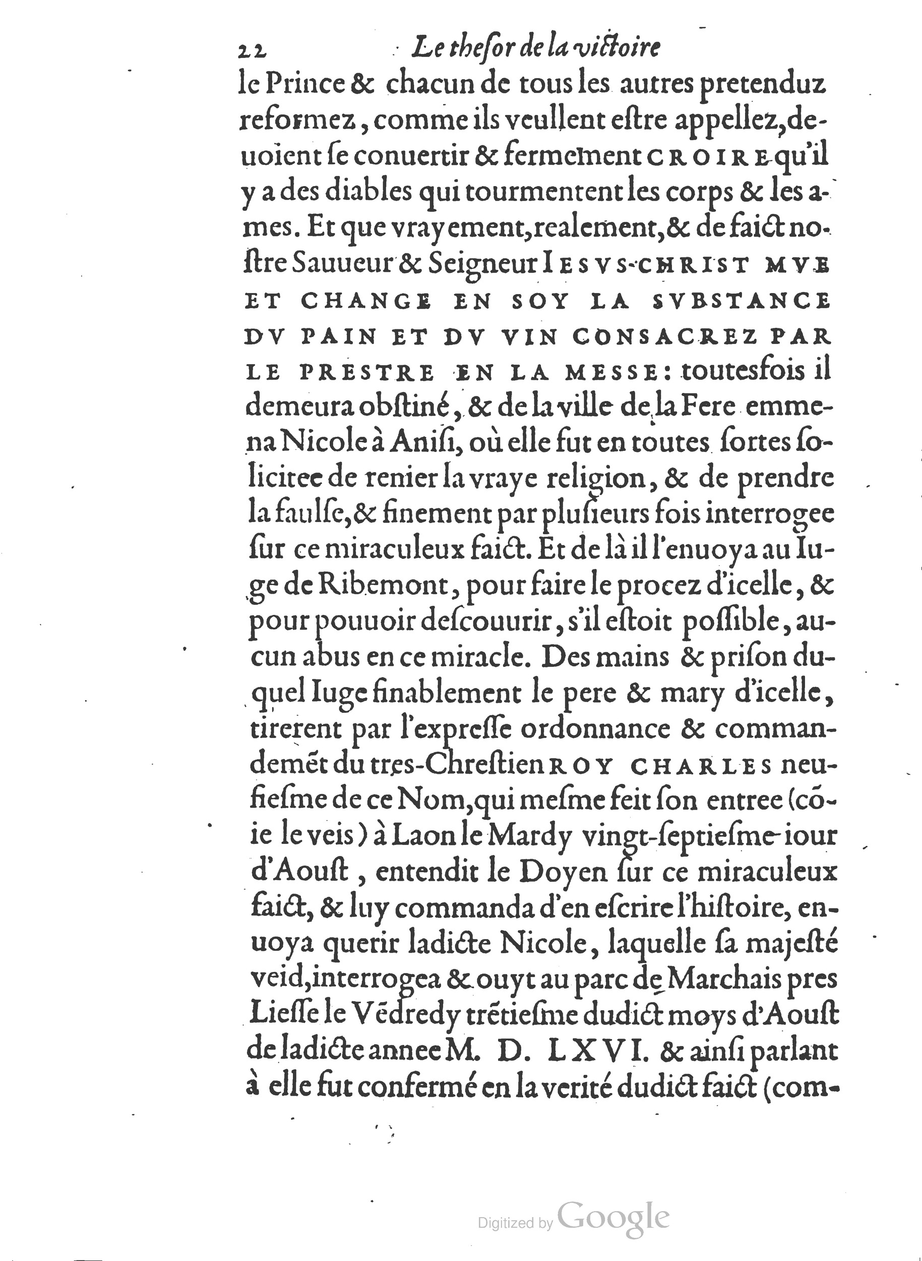 1578 - Nicolas Chesneau - Trésor et entière histoire de la triomphante victoire du corps de Dieu sur l’esprit malin - British Library