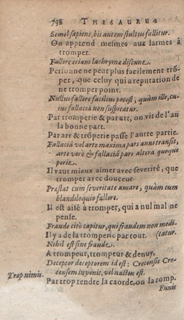 1612 - Dominicus Custos - Trésor des proverbes français  - Bibliopol-Olomuc