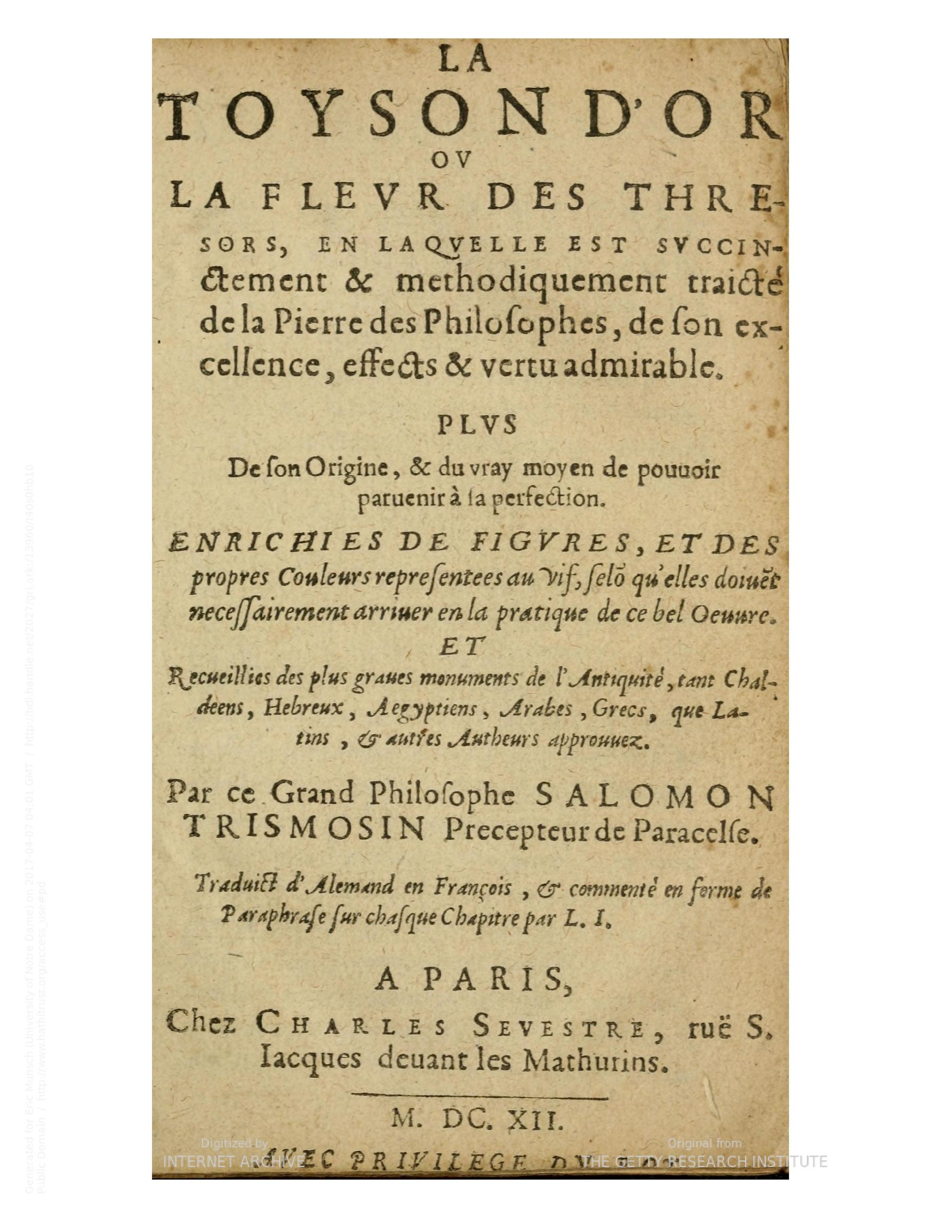 1612 - Charles Sevestre - Toison d’or ou la fleur des trésors - Getty Research Institute