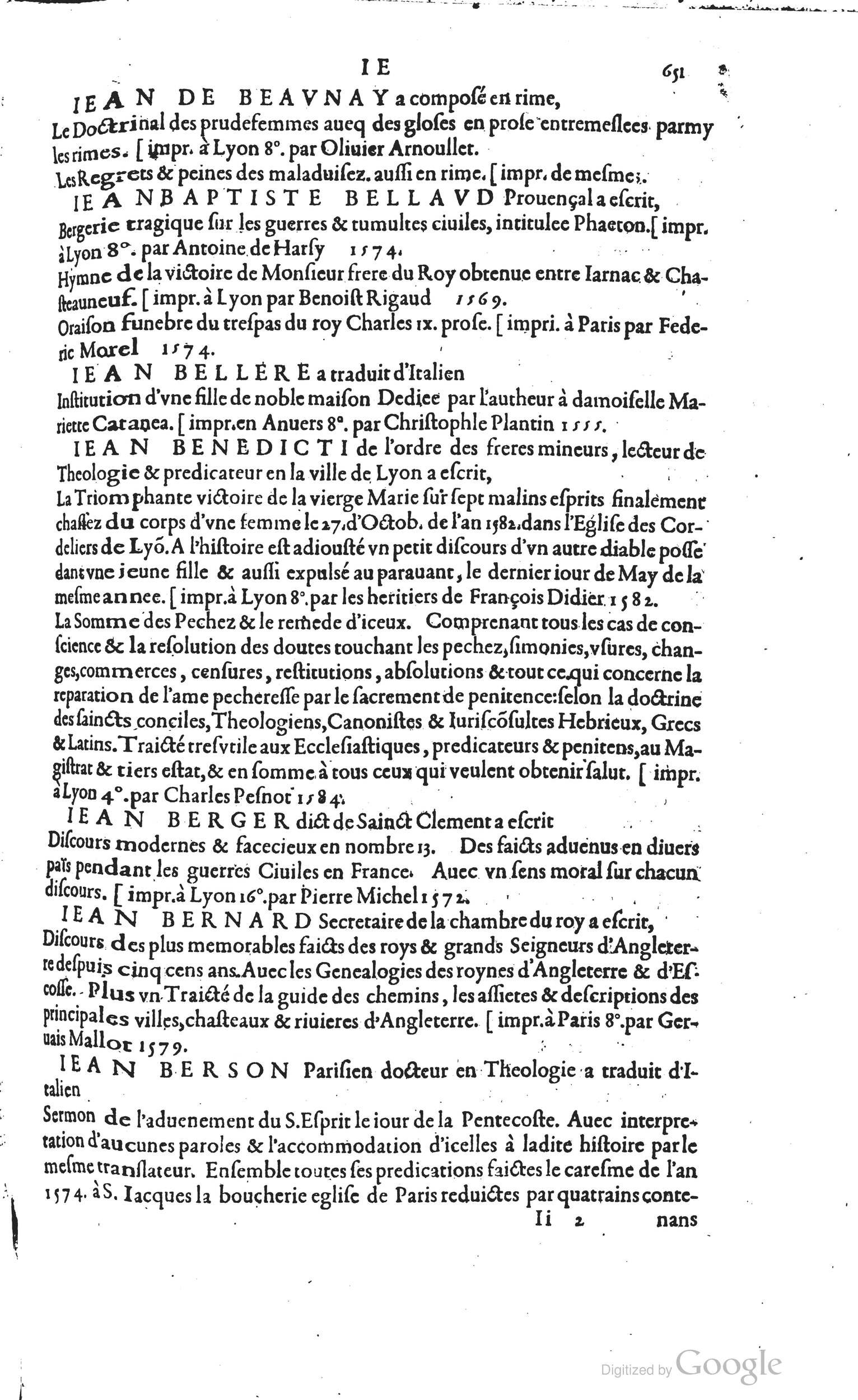 1585 - Barthélemy Honorat - Bibliothèques françaises - BSB Munich