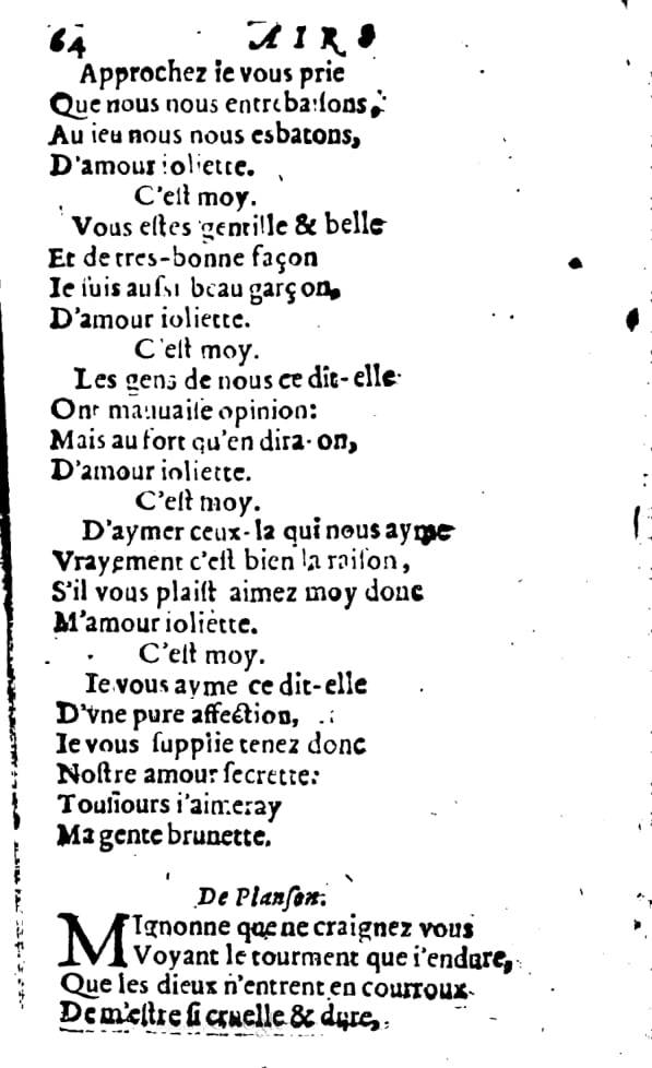 1606 - Théodore Reinsart - Trésor des chansons amoureuses recueillies des plus excellents airs de cour - Livre I - NK ČR Prague