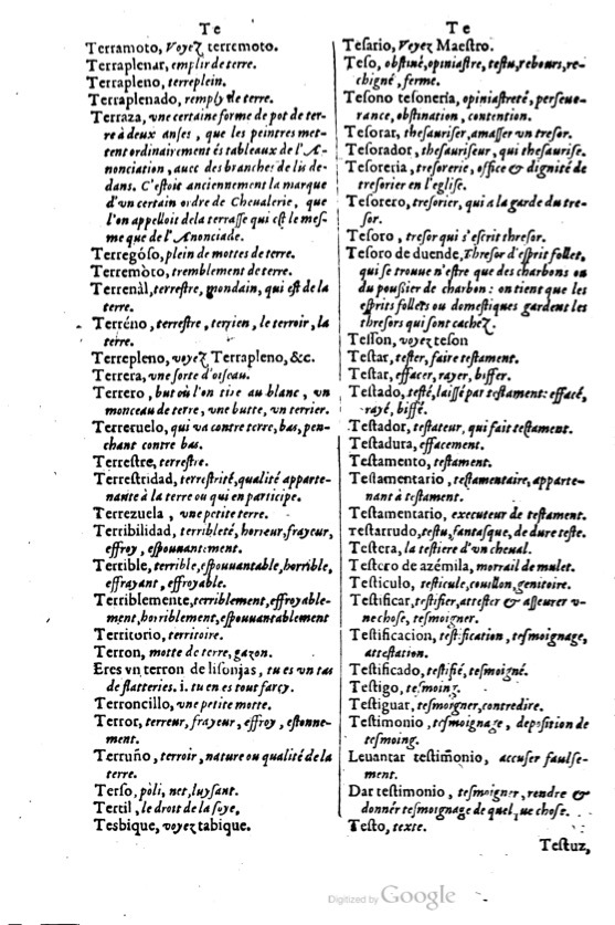 1621 - Adrian Tiffaine - Trésor des deux langues espagnole et française - BM Lyon
