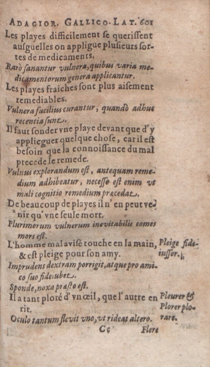 1612 - Dominicus Custos - Trésor des proverbes français  - Bibliopol-Olomuc