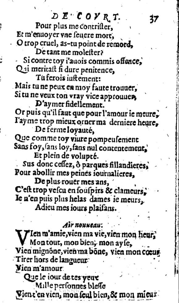1606 - Théodore Reinsart - Trésor des chansons amoureuses recueillies des plus excellents airs de cour - Livre I - NK ČR Prague