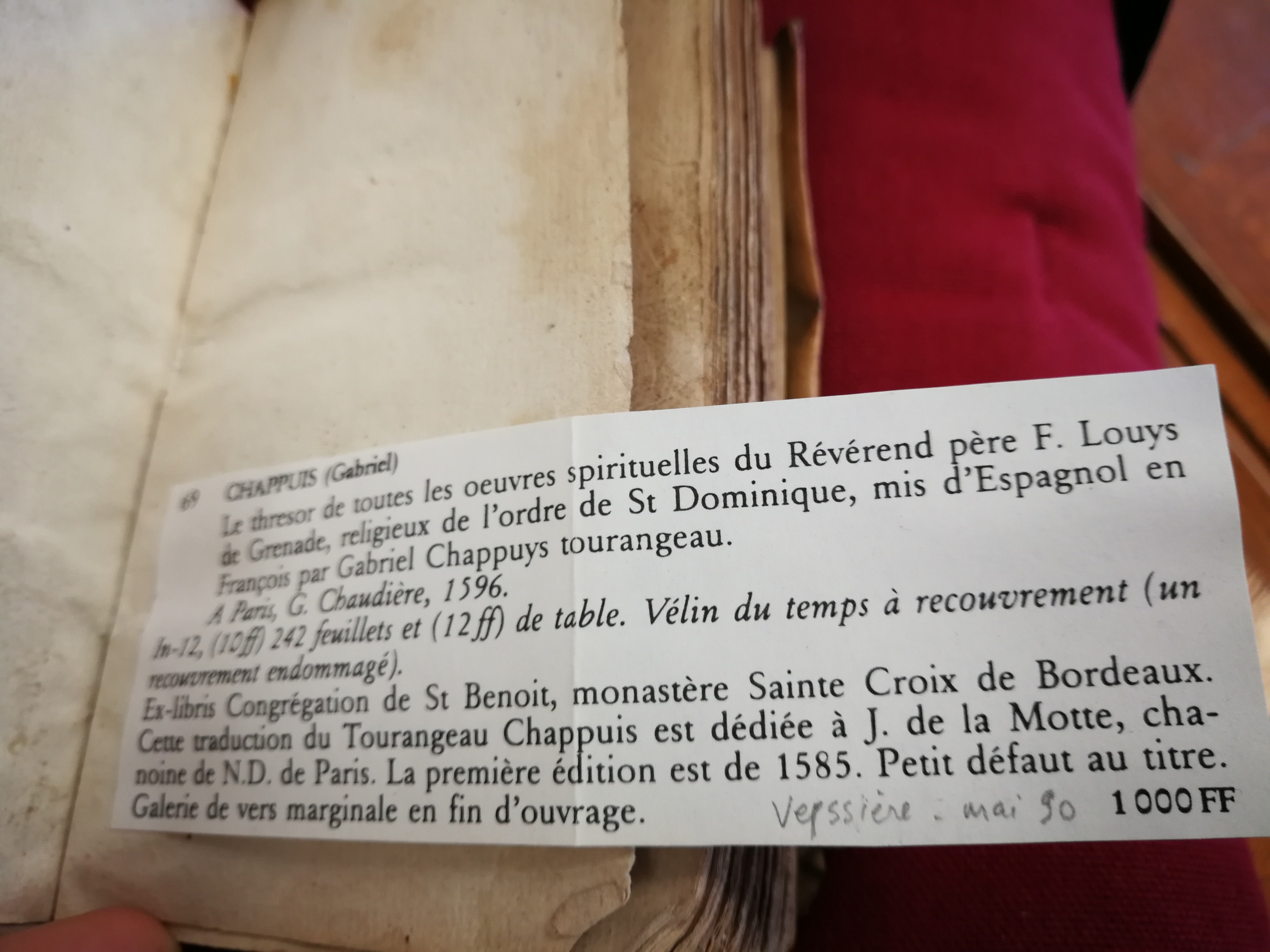 1596 - Guillaume Chaudière - Trésor de toutes les œuvres spirituelles du révérend Père F. Louis de Grenade - BM Tours