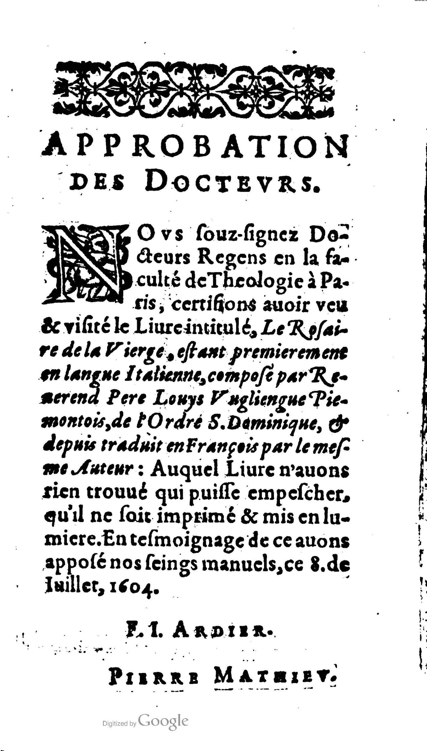 1604 - Jean Le Bouc - Trésor des indulgences du Saint Rosaire - BM Lyon 1604 - Jean Le Bouc - Trésor des indulgences du Saint Rosaire - BM Lyon
