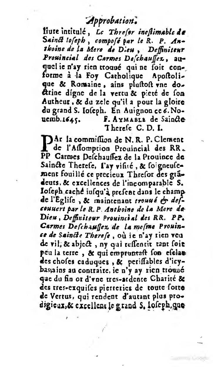 1646 - Jean Piot - Trésor inestimable de Saint-Joseph - BNC Rome