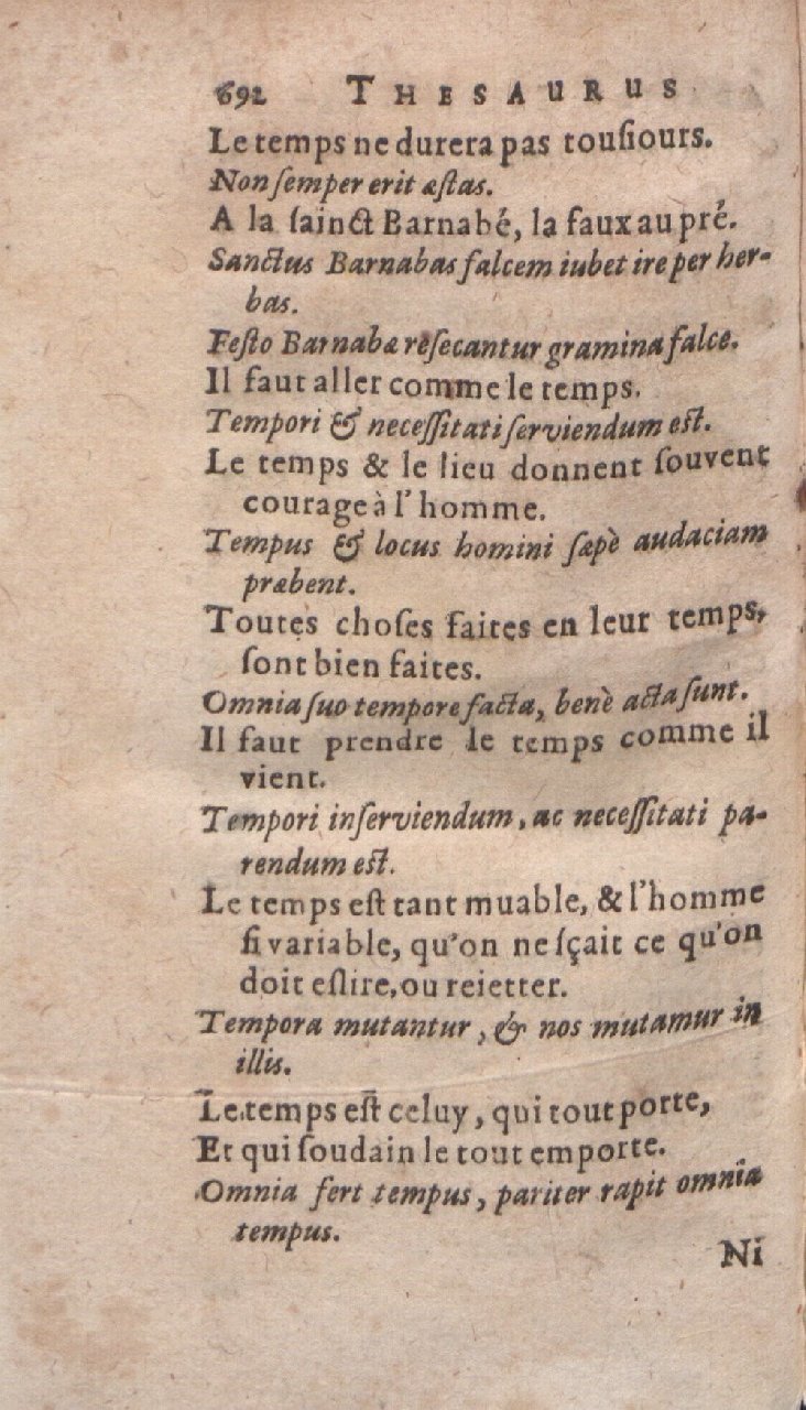 1612 - Dominicus Custos - Trésor des proverbes français  - Bibliopol-Olomuc
