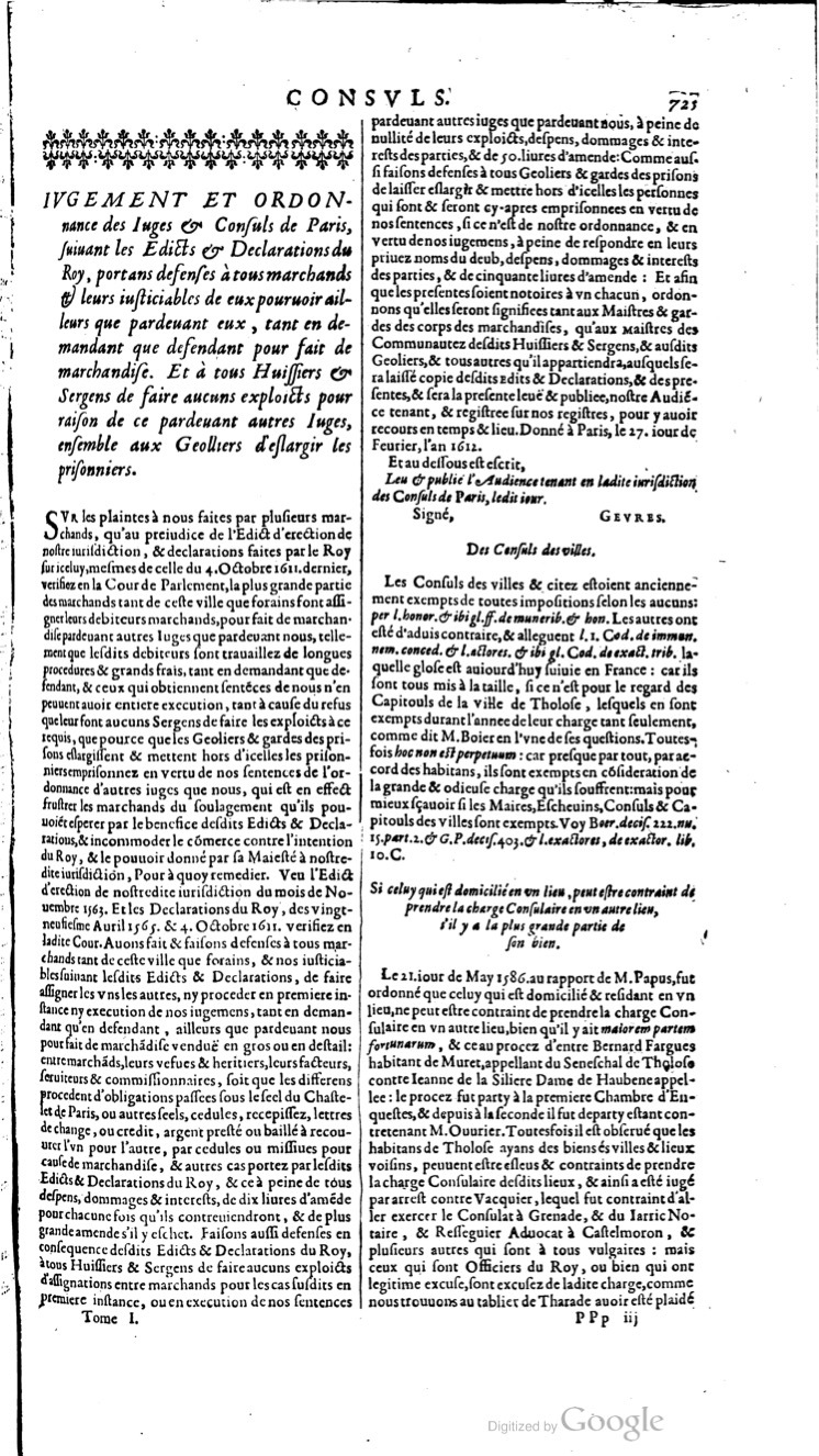 1629 - Veuve Nicolas Buon - Trésor du droit français (21754 T. 1) - BM Lyon