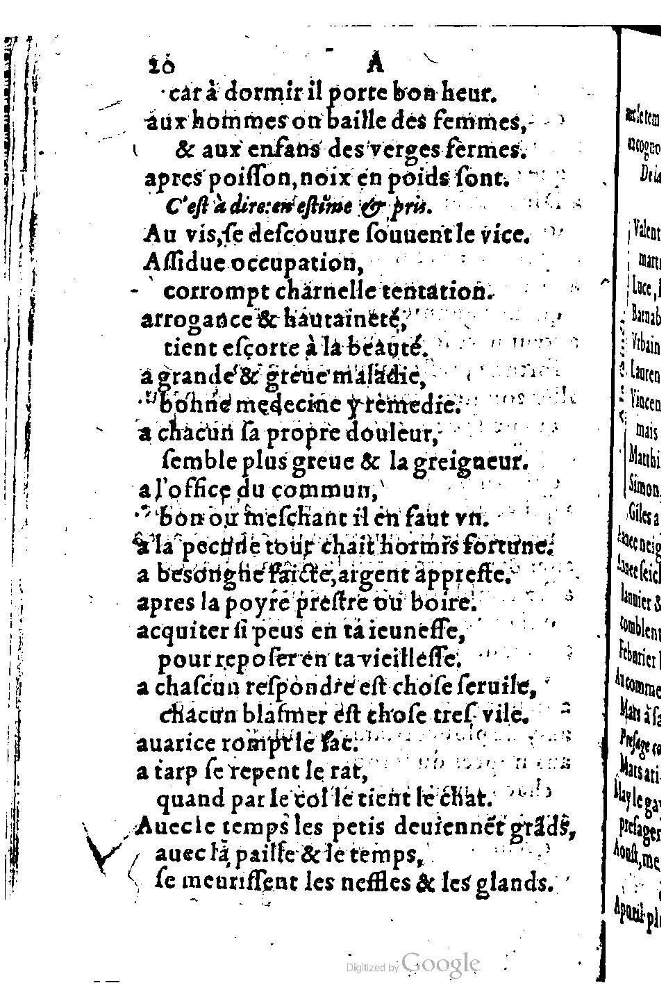 1582 - Nicolas Bonfons - Trésor des sentences dorées - BM Lyon 1582 - Nicolas Bonfons - Trésor des sentences dorées - BM Lyon