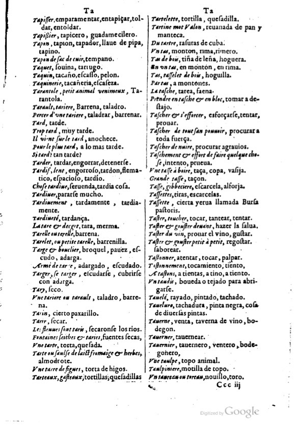 1621 - Adrian Tiffaine - Trésor des deux langues espagnole et française - BM Lyon