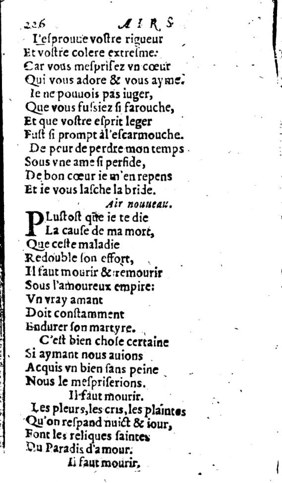 1606 - Théodore Reinsart - Trésor des chansons amoureuses recueillies des plus excellents airs de cour - Livre I - NK ČR Prague