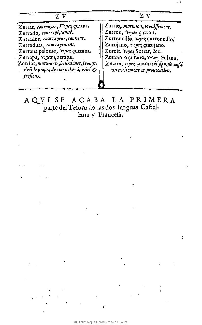 1607 - Marc Orry - Trésor des deux langues espagnole et française (Première et Seconde parties) - BU Tours