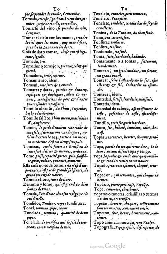 1621 - Adrian Tiffaine - Trésor des deux langues espagnole et française - BM Lyon