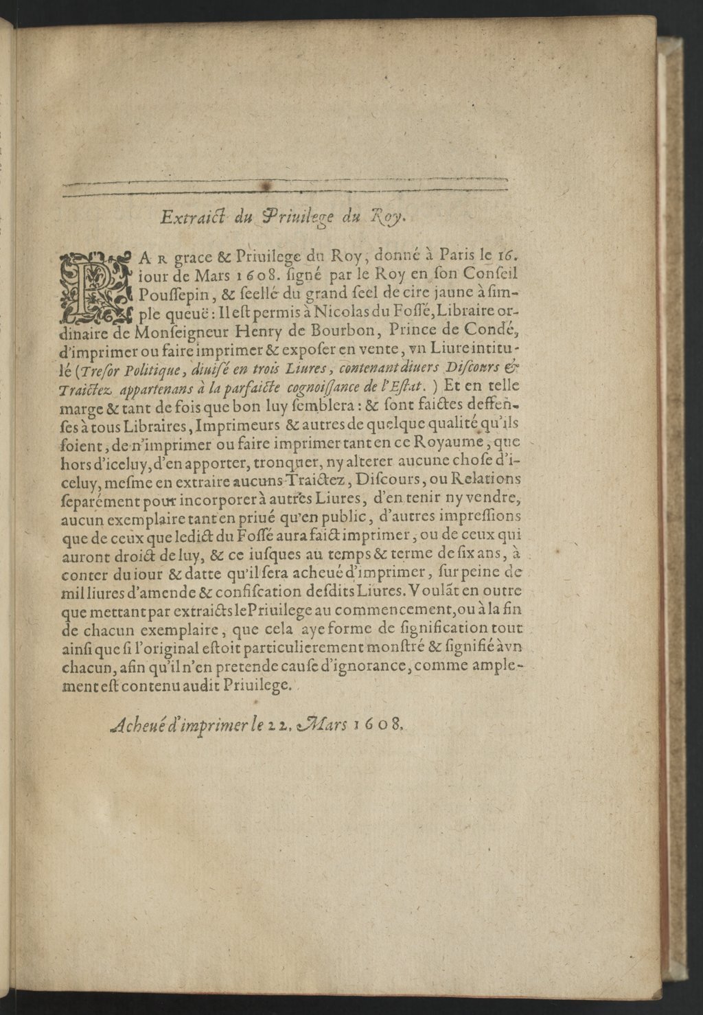 1608 - Nicolas Du Fossé - Trésor politique - BnF Tolbiac