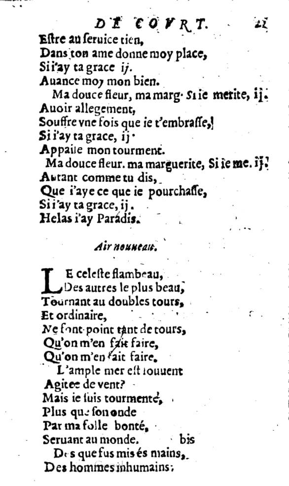 1606 - Théodore Reinsart - Trésor des chansons amoureuses recueillies des plus excellents airs de cour - Livre I - NK ČR Prague 1606 - Théodore Reinsart - Trésor des chansons amoureuses recueillies des plus excellents airs de cour - Livre I - NK ČR Prague