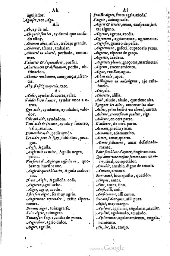 1621 - Adrian Tiffaine - Trésor des deux langues espagnole et française - BM Lyon