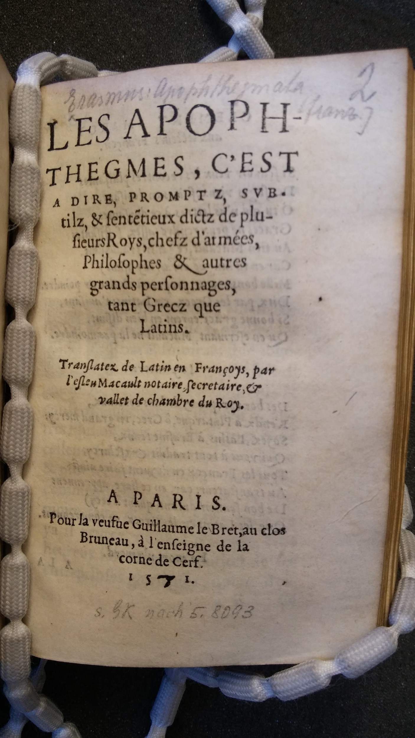 1577 - Claude Micard - Trésor des vies de Plutarque - Saint-Gallen