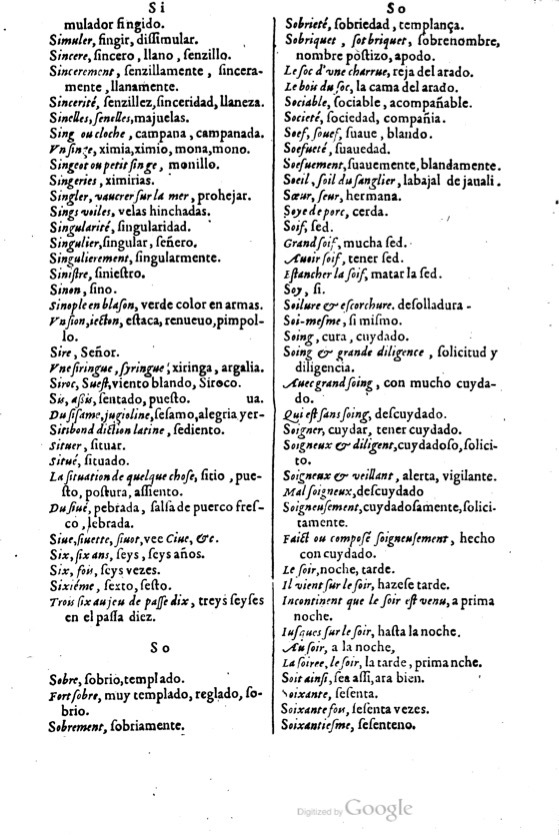 1621 - Adrian Tiffaine - Trésor des deux langues espagnole et française - BM Lyon