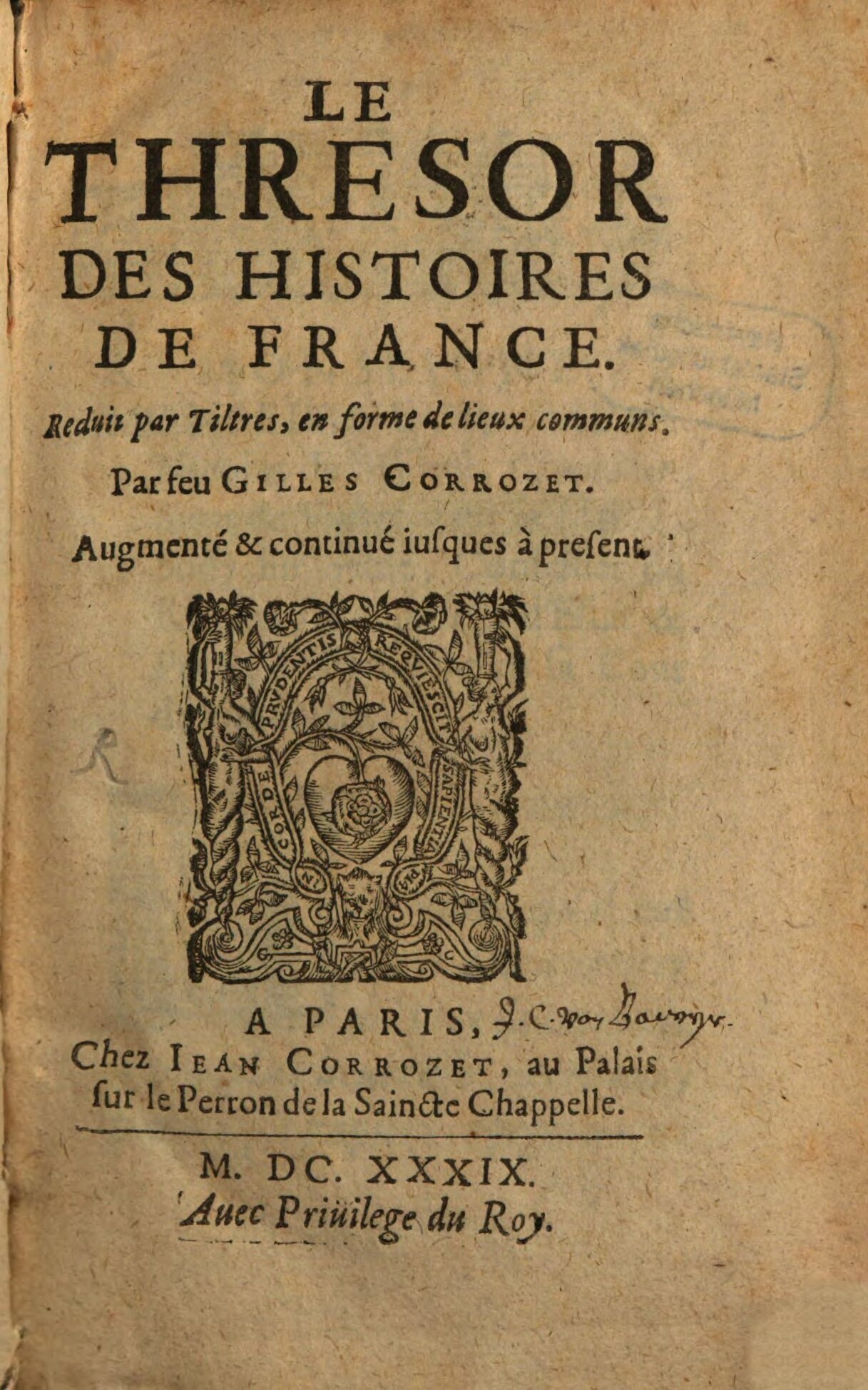 1639 - Jean Corrozet - Trésor des histoires de France - BSB Munich 1639 - Jean Corrozet - Trésor des histoires de France - BSB Munich