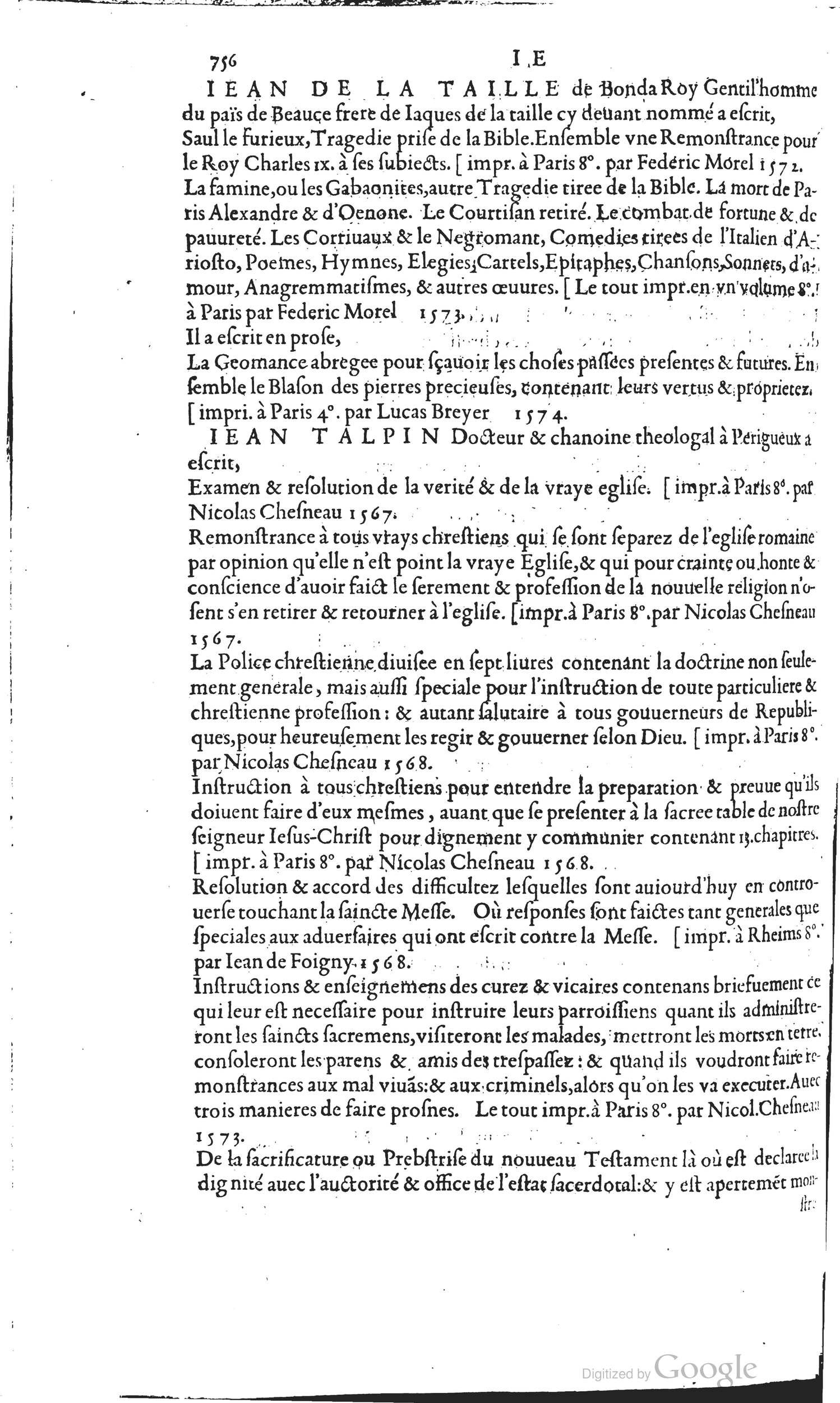 1585 - Barthélemy Honorat - Bibliothèques françaises - BSB Munich