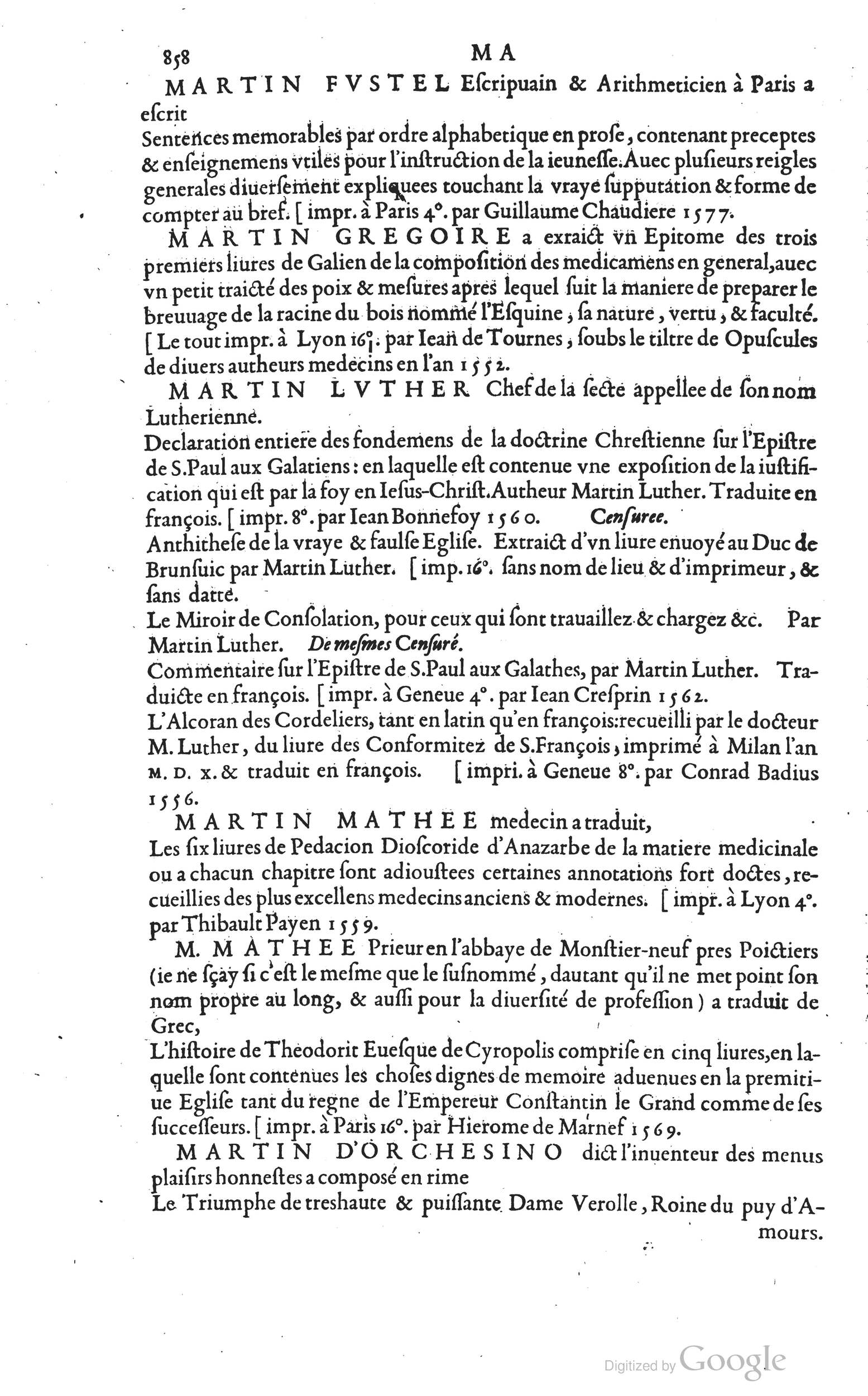 1585 - Barthélemy Honorat - Bibliothèques françaises - BSB Munich